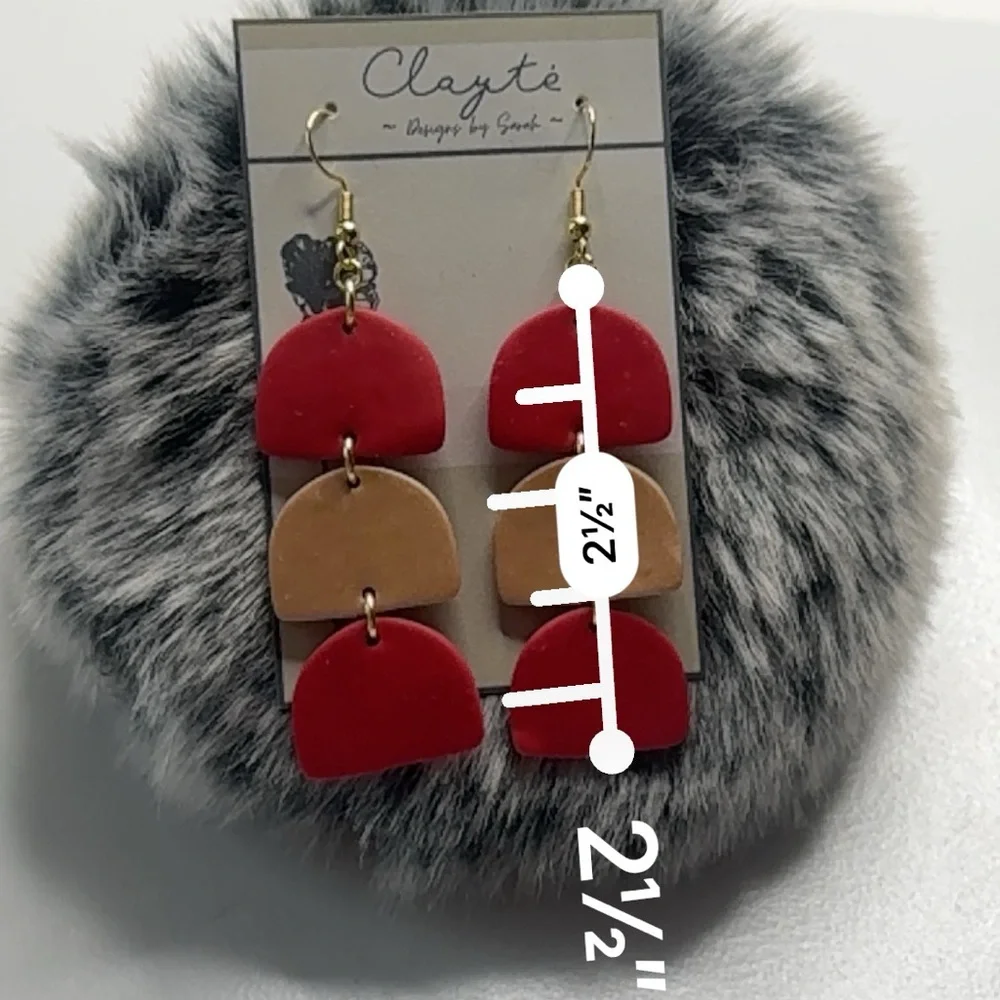 Red and rose gold shimmery earrings 🌹polymer clay earrings